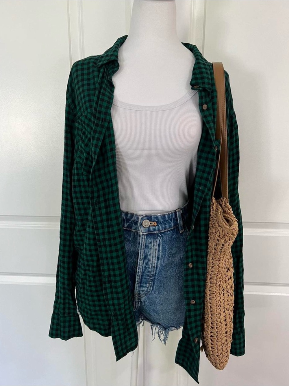 Casual Green Plaid Button-Up Shirt - Women's